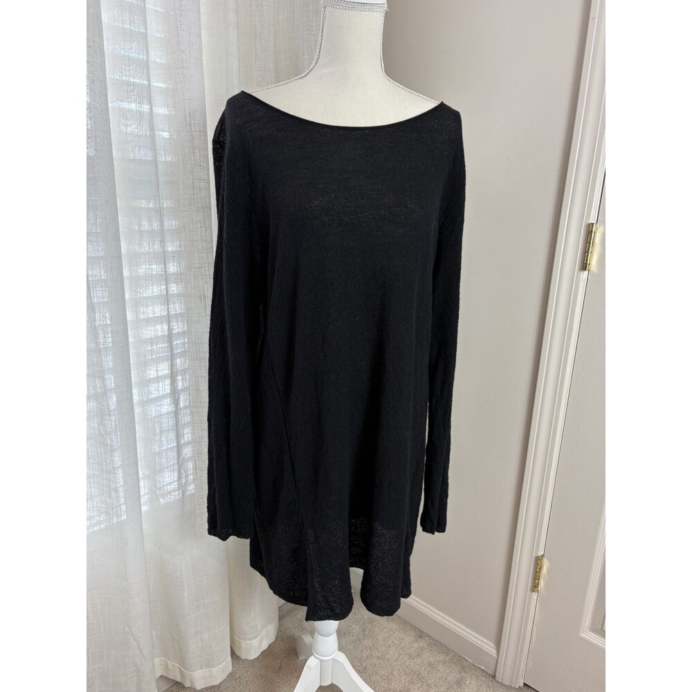 Eileen Fisher Lightweight Open Knit Wool Tunic Sweater Boat Neck Sheer 103